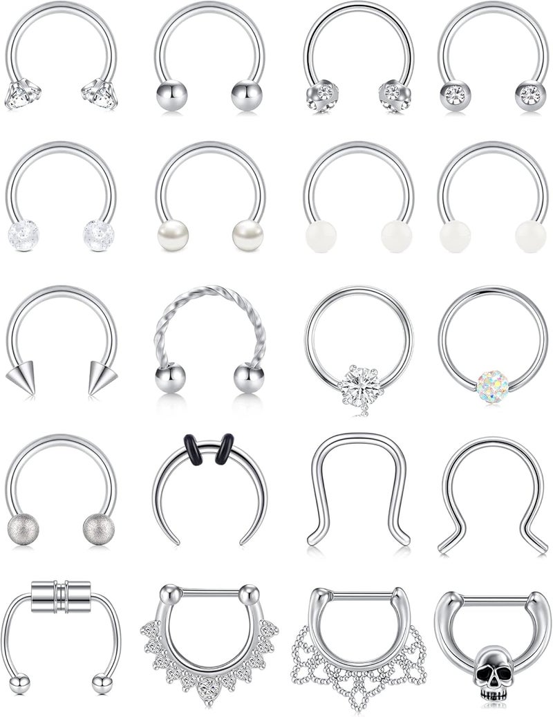 Mayhoop 16G 20Pcs Surgical Steel Nose Rings Septum Rings Captive Bead Rings Horseshoe Piercing Jewelry Cartilage Helix Daith Tragus Earring Hoop Lip Hinged Seamless Nose Hoop Ring for Women Men - Image 1